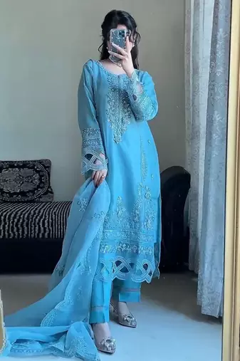 Powder blue embroidered suit