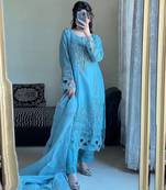 Powder blue embroidered suit