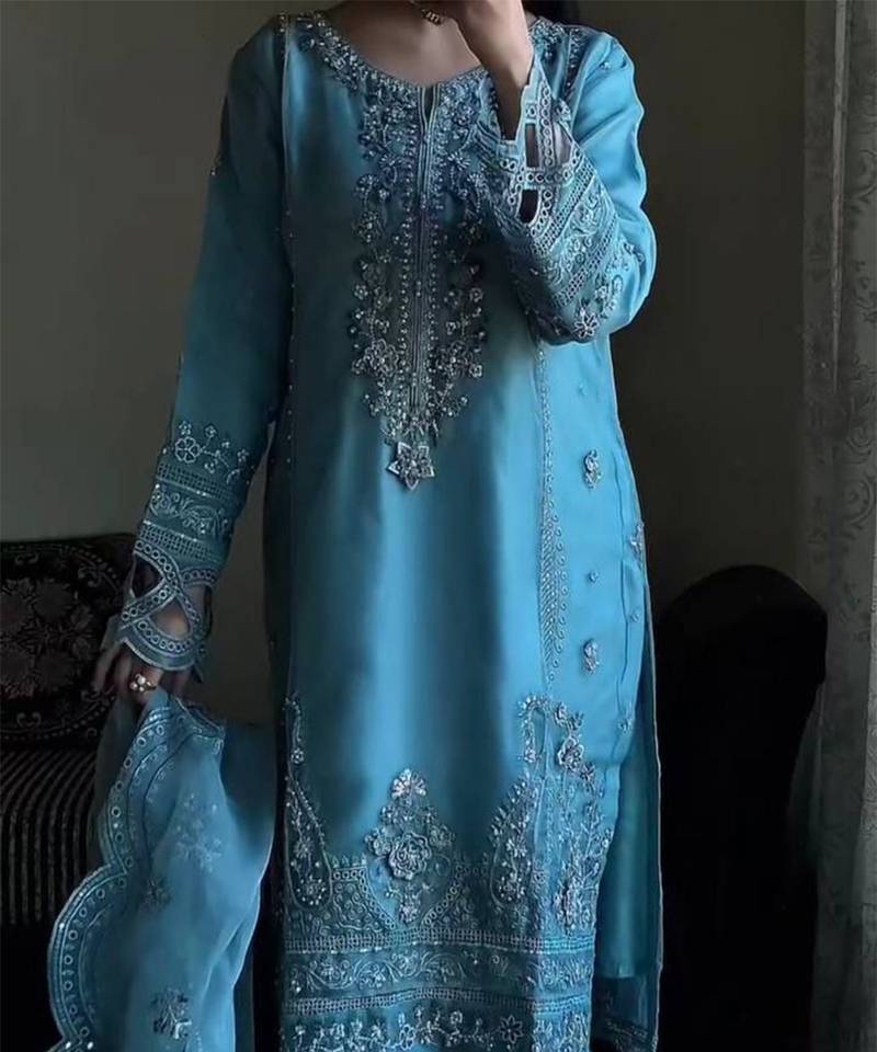 Powder blue embroidered suit