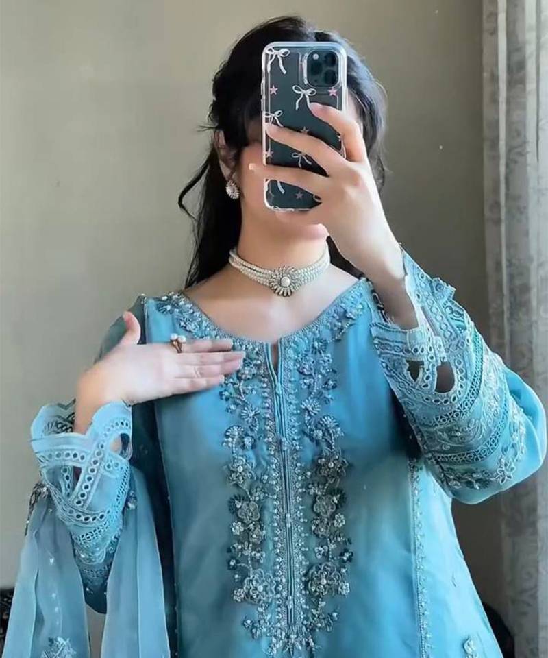 Powder blue embroidered suit