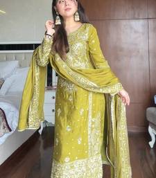 Olive green heavy embroidered suit set