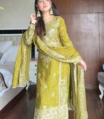 Olive green heavy embroidered suit set