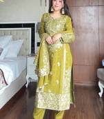 Olive green heavy embroidered suit set