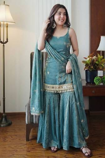 Teal blue sharara set