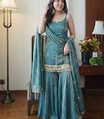 Teal blue sharara set