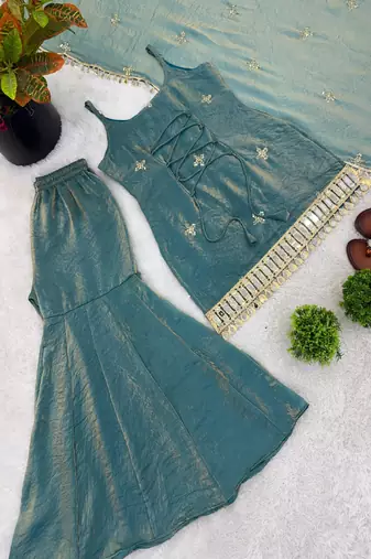 Teal blue sharara set