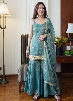 Teal blue sharara set 3