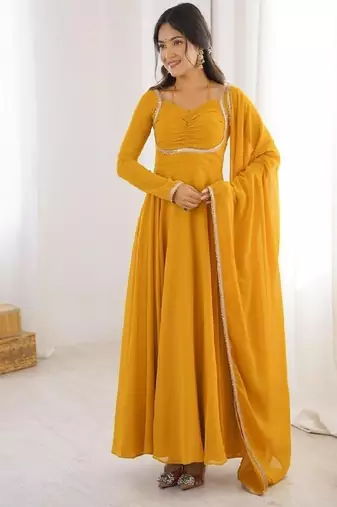 Dark yellow anarkali gown with dupatta