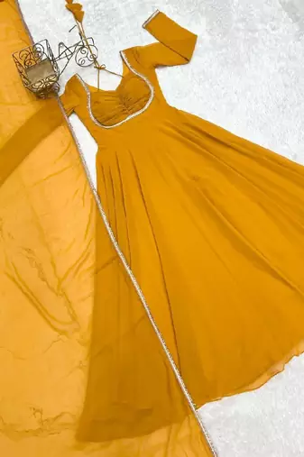Dark yellow anarkali gown with dupatta