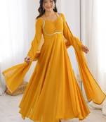 Dark yellow anarkali gown with dupatta