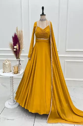 Dark yellow anarkali gown with dupatta