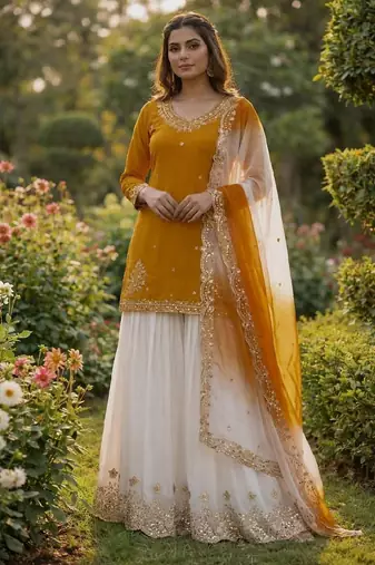White & yellow sharara set