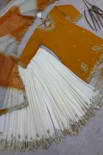 White & yellow sharara set