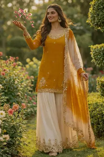 White & yellow sharara set