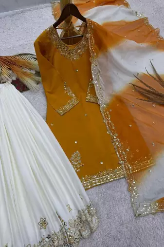 White & yellow sharara set