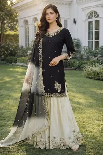 Black& white sharara set