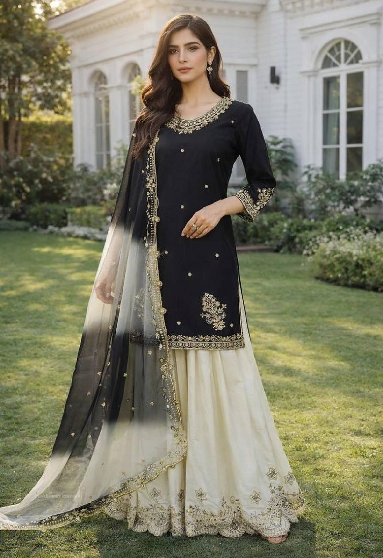 Black& white sharara set