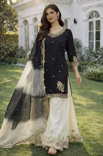 Black& white sharara set