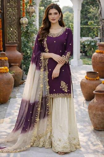 White & purple sharara set