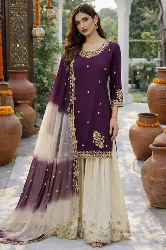White & purple sharara set