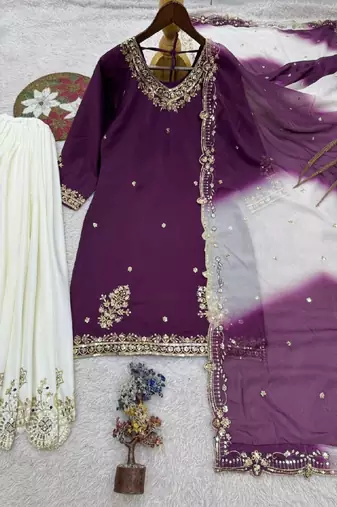 White & purple sharara set