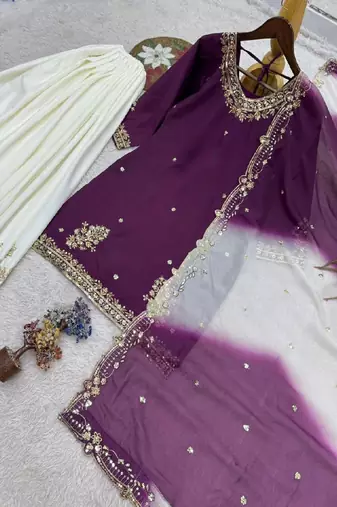 White & purple sharara set