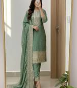Sage green embroidered straight suit set