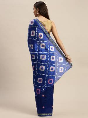 blue art silk bandhani dyed zari border saree 2