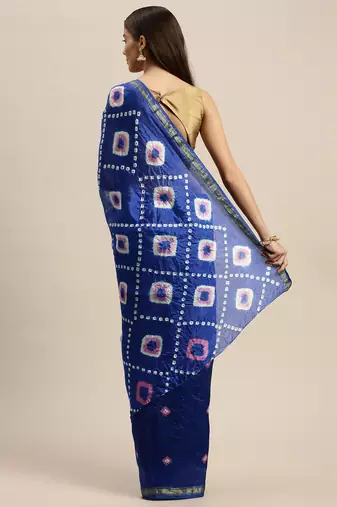 blue art silk bandhani dyed zari border saree