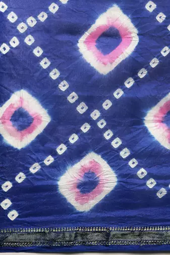 blue art silk bandhani dyed zari border saree