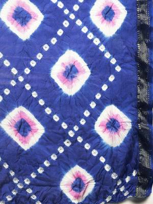 blue art silk bandhani dyed zari border saree 4