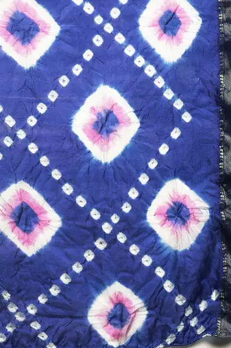 blue art silk bandhani dyed zari border saree