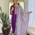 Women's purple viscose rayon embroidered kurta pant set with printed muslin dupatta