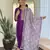 Women's purple viscose rayon embroidered kurta pant set with printed muslin dupatta