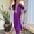Women's purple viscose rayon embroidered kurta pant set with printed muslin dupatta