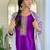 Women's purple viscose rayon embroidered kurta pant set with printed muslin dupatta