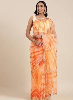 peach organza shibori printed saree 1