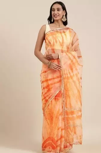 Peach Shibori Print Organza Saree