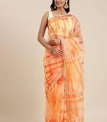 Peach Shibori Print Organza Saree