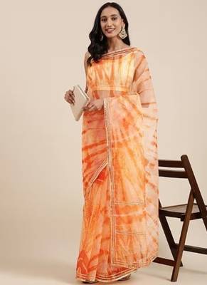 peach organza shibori printed saree 4