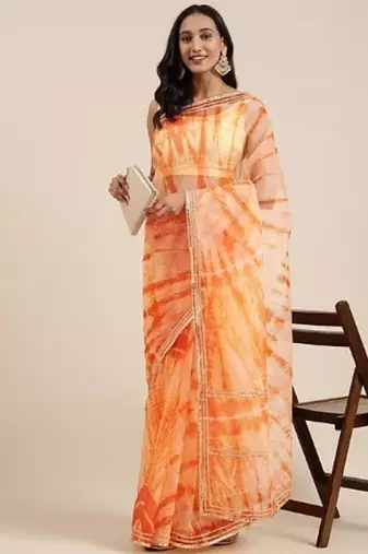 peach organza shibori printed saree