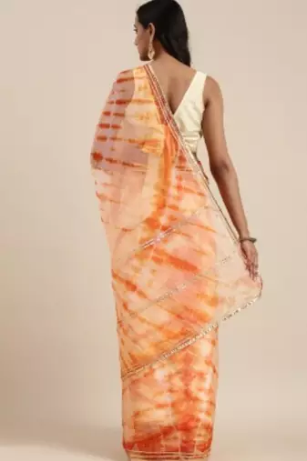 peach organza shibori printed saree