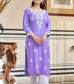 Women's purple rayon sequin embroidered kurta with cotton schiffley pant
