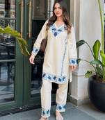 women pure cotton embroidery white kurta with pant