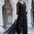 Women's black georgette sequin embroidered kurta pant set with georgette dupatta