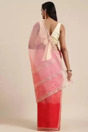peach organza lace work saree party wear