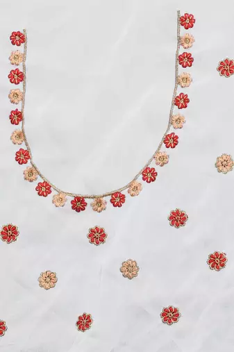 White sequin zari resham embroidered work georgette designer saree for women