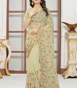 Beige sequin zari resham embroidered work georgette designer saree for women