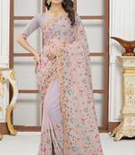 Lavender sequin zari resham embroidered work georgette designer saree for women