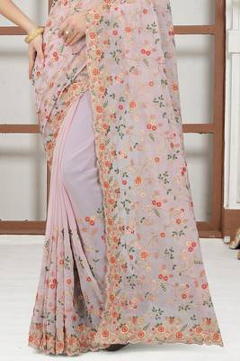 Lavender sequin zari resham embroidered work georgette designer saree for women 4